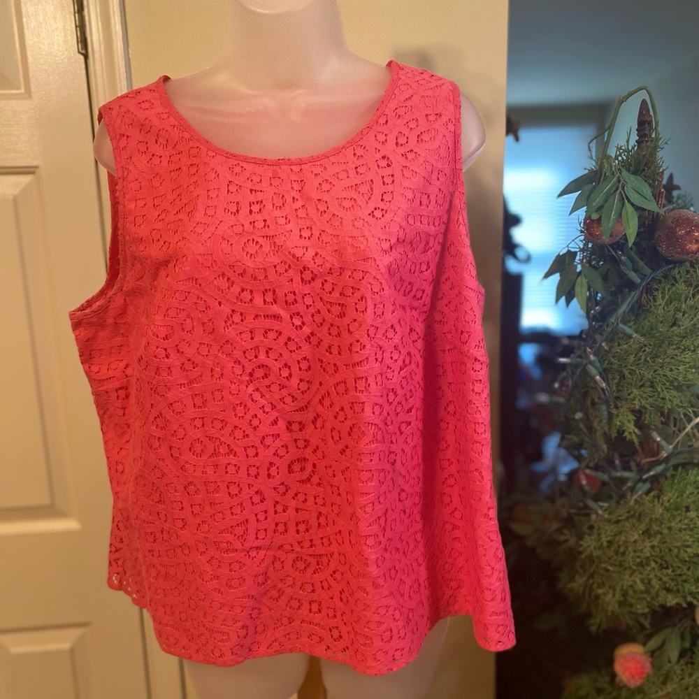 Talbots - Coral color embroidered sleeveless top, Size: 16P